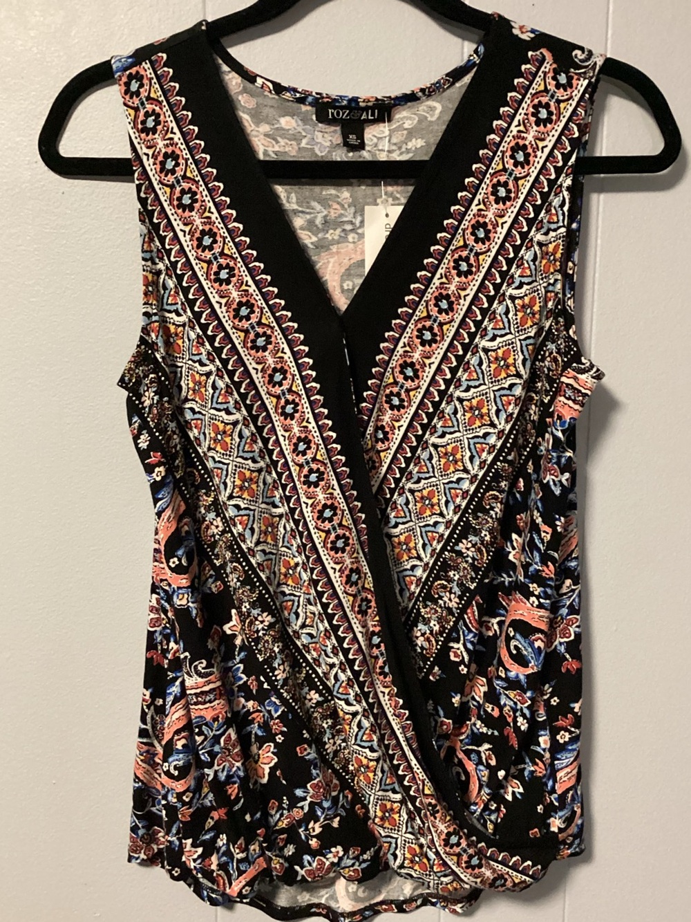 NWT Roz & Ali XS Sleeveless V Neck Paisley & Floral Crossover Blouse